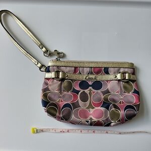 Coach, wristlet, gold, pink, green